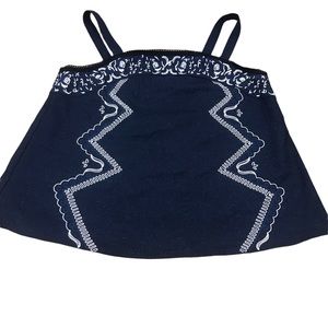 Gianni Bini Top Small Blue White Embroidered Trim Sun Beach Cami Spaghet…